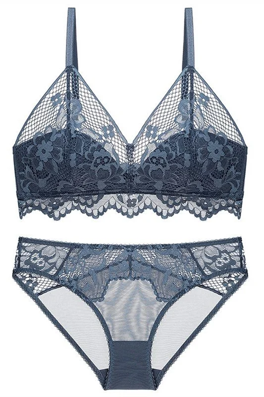 Exclusive Access Sexy Triangle Navy Blue Lace Lingerie Set