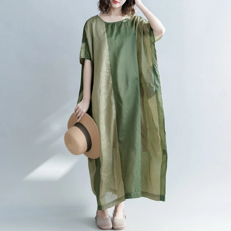 Incredible Offers Elegant green striped linen blended dresses casual O neck baggy dresses linen blended clothing dress vintage Batwing Sleeve patchwork maxi dresses Incredible Offers Elegant green striped linen blended dresses casual O neck baggy dresses linen blended clothing dress vintage Batwing Sleeve patchwork maxi dresses