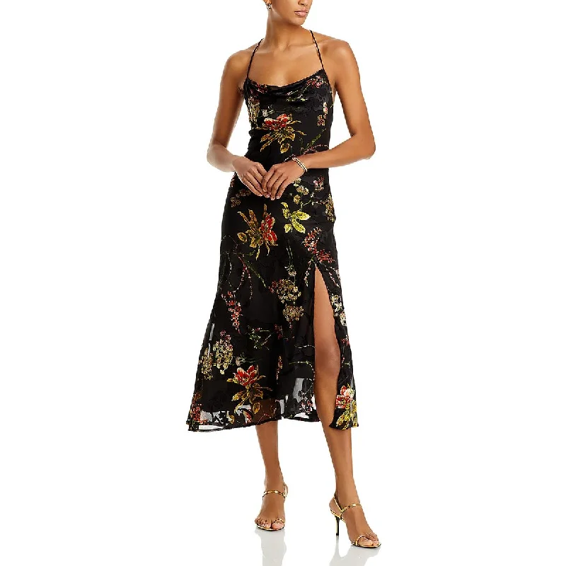 Limited Time Gaia Womens Burnout Drape Neck Slip Dress