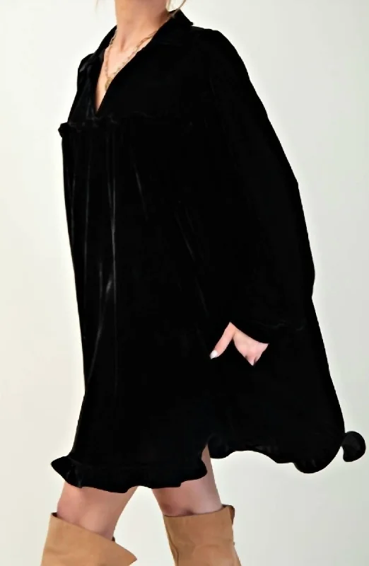 YEAR-End Clearance Sabrina Long Sleeve Velvet Dress In Black