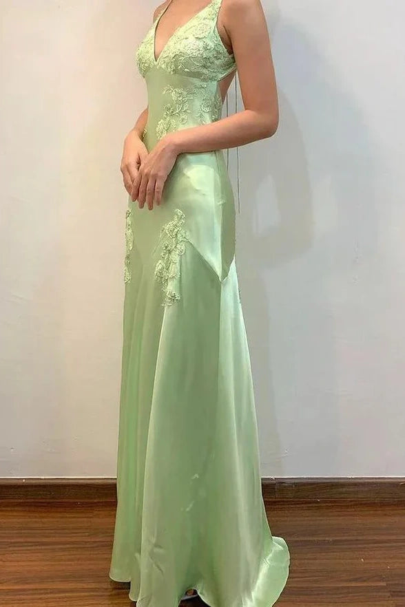 Incredible Offers Backless V-Neck Appliques A-Line Party Prom Dress