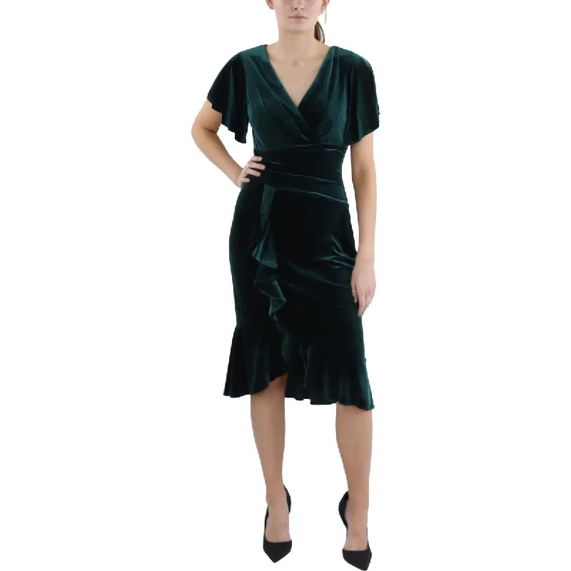 Crazy Deals Womens Below Knee Velvet Midi Dress
