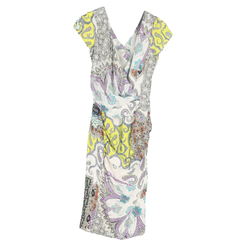 The Best Prices Etro Printed V-Neck Midi Dress in Multicolor Viscose