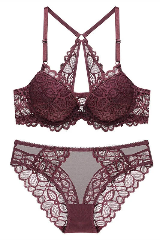 Price Reduction Free Shipping Burgundy Lace Lingerie Set