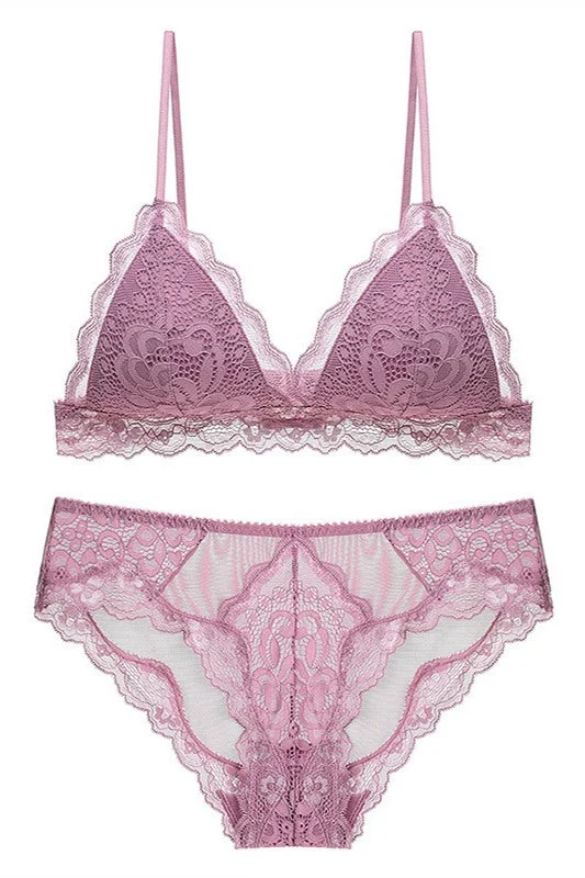 Steals and Deals Triangle Lilac Lace Lingerie Set