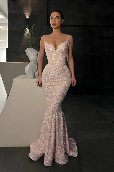 Today's Special Stunning Long Mermaid Spaghetti Straps Sequins Prom Dress, DP2216