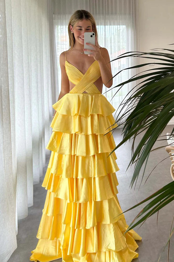 Best Seller A-Line Tiered V-Neck Empire Long Party Prom Dress