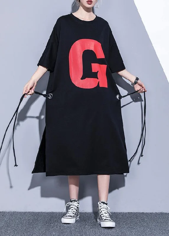 Epic Deals Bohemian black cotton tunics for women side open Maxi summer Dresses