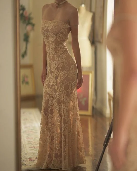 Great Deals Ivory Spaghetti Straps Sheath Lace Sexy Long Party Dress Evening Gown, DP4480 Great Deals Ivory Spaghetti Straps Sheath Lace Sexy Long Party Dress Evening Gown, DP4480