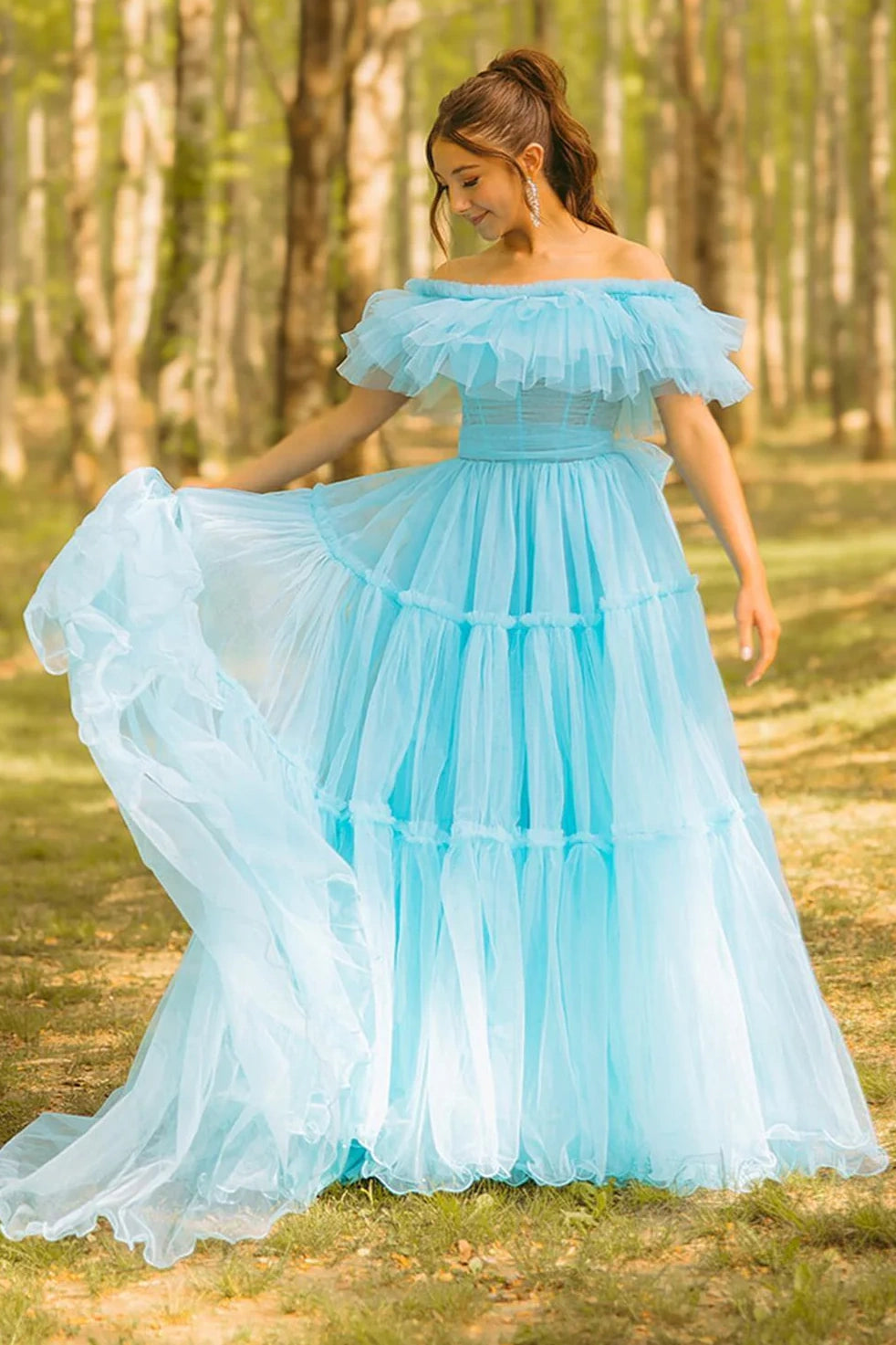 Can't Miss Tulle A-Line Off-Shoulder Empire Party Prom Dress