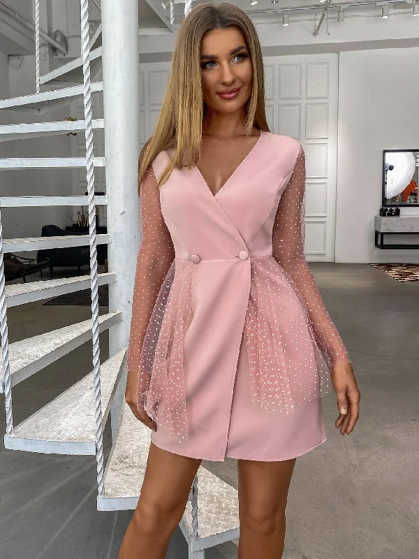 Blowout Deals KittenAlarm - Mesh Sleeve Double Button Wrap Dress