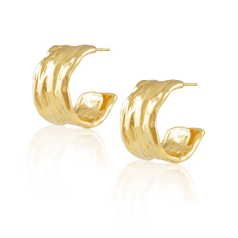 Seasonal Sale Gina 18K Gold Plated Hammered Hoop Earrings
