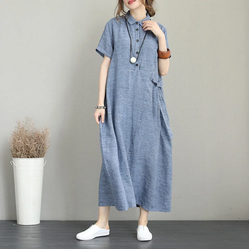 Unmissable Offer Elegant blue natural linen dress plus size side tie waist linen clothing dress Elegant lapel collar linen caftans Unmissable Offer Elegant blue natural linen dress plus size side tie waist linen clothing dress Elegant lapel collar linen caftans