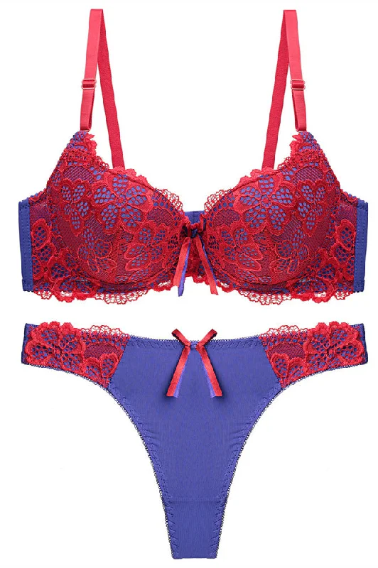 Final Sale Red Lace and Blue Lingerie Set
