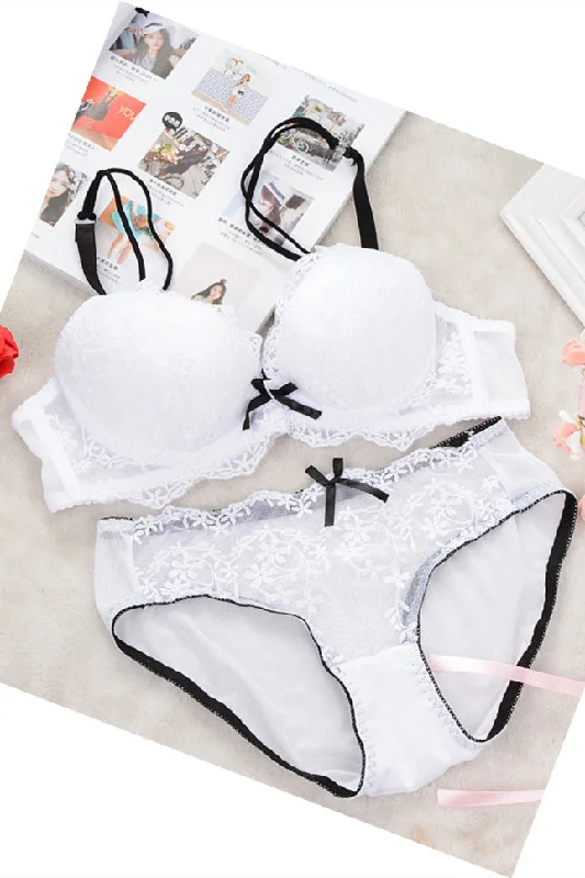 Weekend Deal Free Shipping Double Straps White Lace Lingerie Set