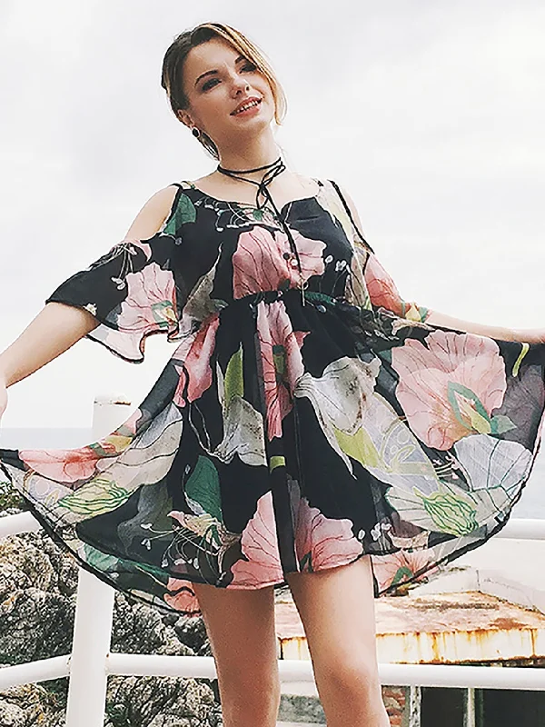 One-DAY Sale KittenAlarm - Off shoulder Floral Printed dress