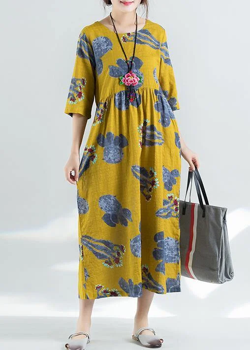 Doorbuster Deal 100% yellow prints linen dress Boho Catwalk high waist summer Dresses Doorbuster Deal 100% yellow prints linen dress Boho Catwalk high waist summer Dresses