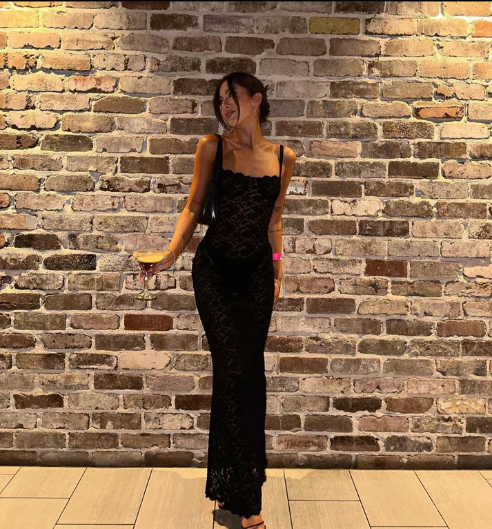 Overstock Sale Sexy Black Spaghetti Straps Lace Mermaid Long Party Dress, DP2186