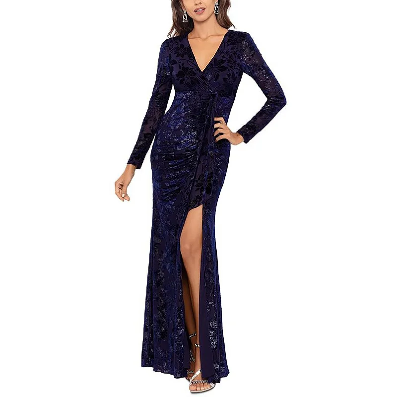 Don't Miss Womens Burnout Ruffled Evening Dress