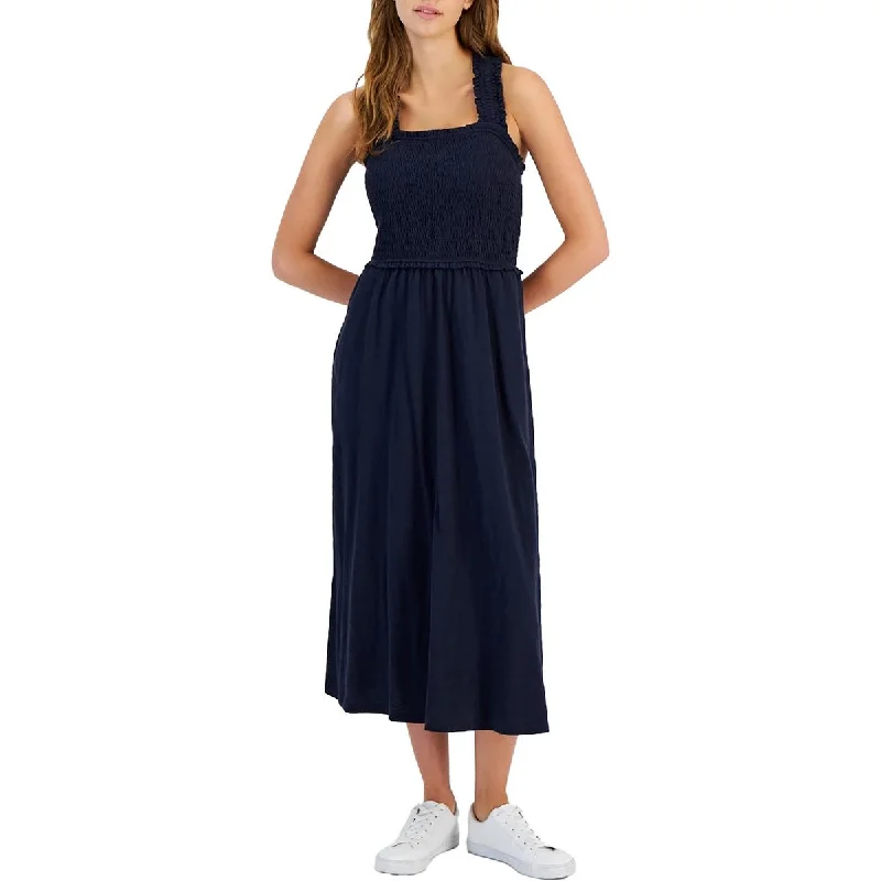 Overstock Womens Slub Square Neck Midi Dress