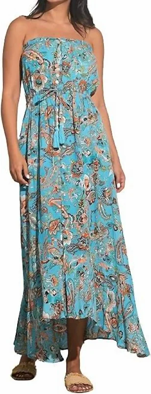 Exclusive Deal Strapless Maxi Dress In Turquoise Floral