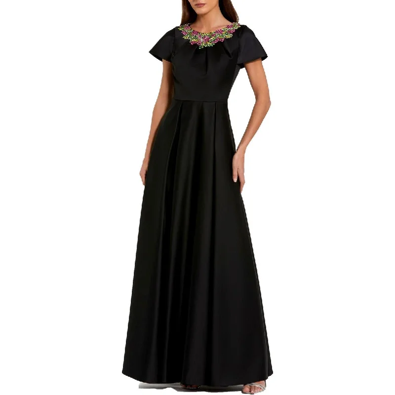 Midnight Madness Womens Satin Embellished Evening Dress