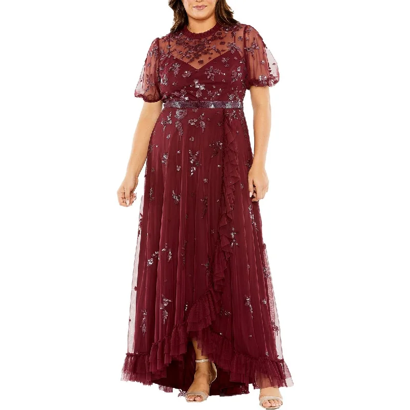 Major Savings Plus Womens Embellished Tiered Evening Dress