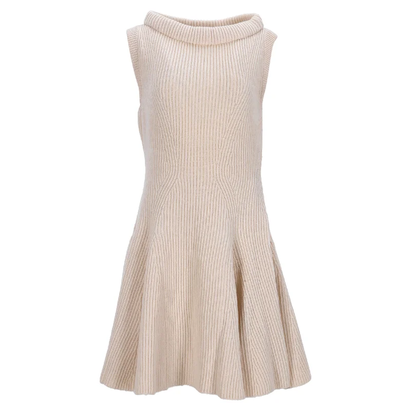 Today’s Deal Alexander Mcqueen Knitted Mini Sleeveless Dress in Cream Wool