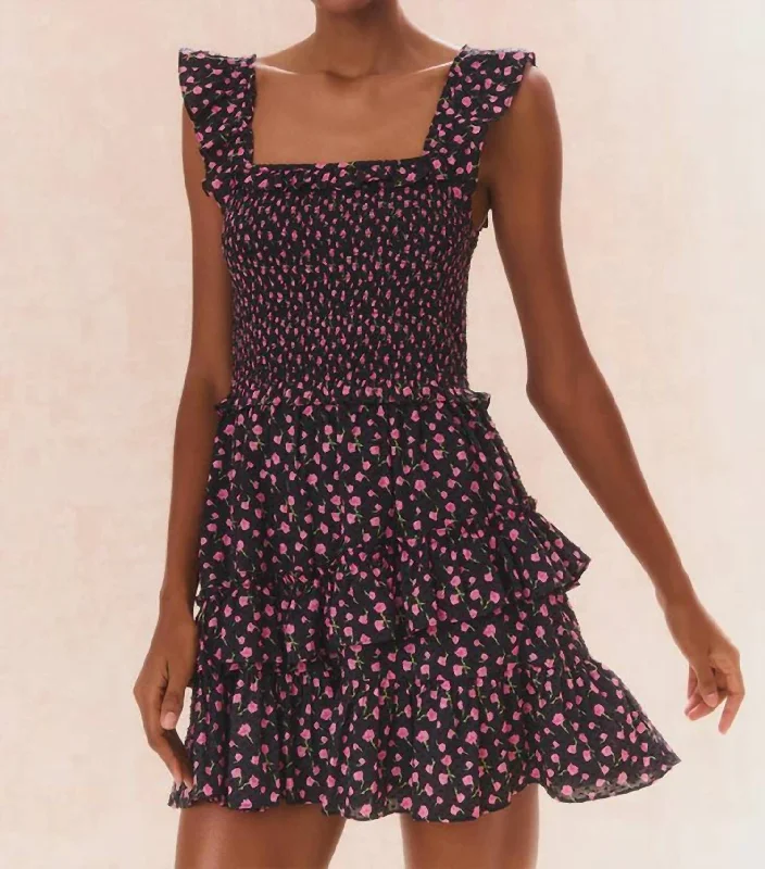 Members Only Aline Floral Dress In Pink Noir