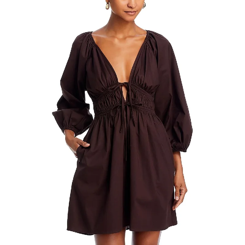 Now or Never Womens Mini Deep V Fit & Flare Dress