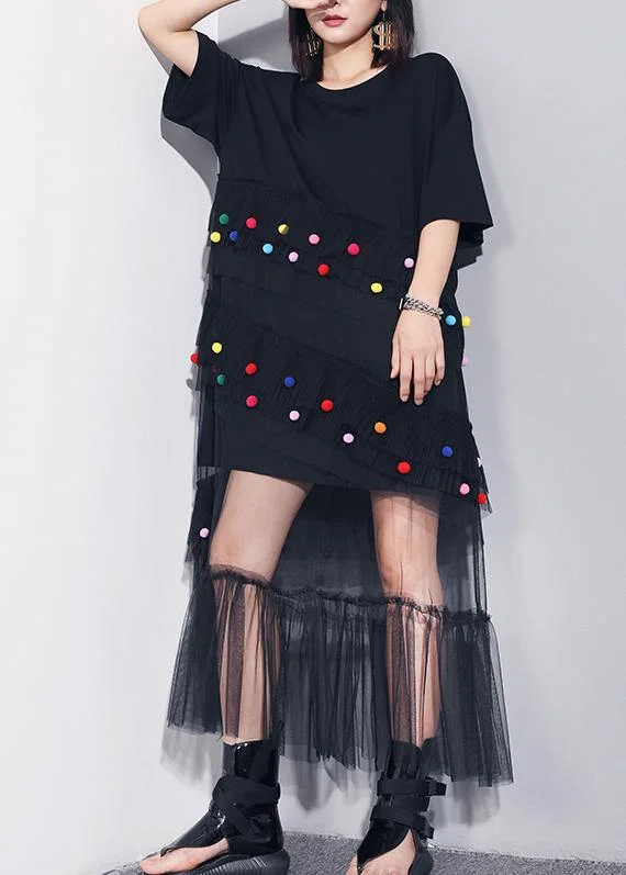 Don’t Miss Out Classy black cotton clothes For Women o neck patchwork tulle Art summer Dresses