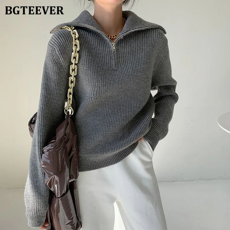Fantastic Offers Awakecrm BGTEEVER Fashion Thick Turtleneck Zipper Pullover Sweaters Women Loose Long Sleeve Female Solid Knitting Jumpers Autumn Winter Fantastic Offers Awakecrm BGTEEVER Fashion Thick Turtleneck Zipper Pullover Sweaters Women Loose Long Sleeve Female Solid Knitting Jumpers Autumn Winter