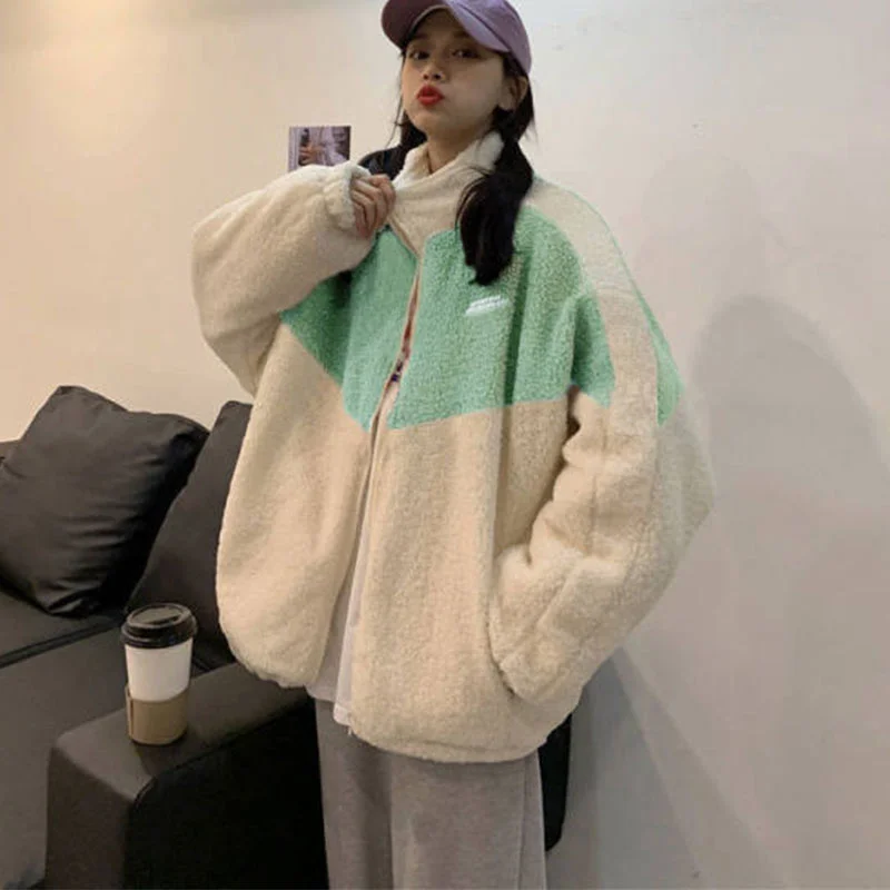 Savings Bonanza Joskka Autumn Winter Women Letter Printed Contrast Color Oversized Patchwork Zip Up Fluffy Jacket Female Fashion Casual Warm Sweatshirt Savings Bonanza Joskka Autumn Winter Women Letter Printed Contrast Color Oversized Patchwork Zip Up Fluffy Jacket Female Fashion Casual Warm Sweatshirt