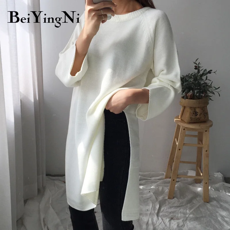 Midnight Madness Awakecrm Christmas Gift Beiyingni Long Sweaters Women White Solid Color Knitted Tops Ladies Pullover Chic Split Autumn Winter Sweater Woman Jumper Dress Midnight Madness Awakecrm Christmas Gift Beiyingni Long Sweaters Women White Solid Color Knitted Tops Ladies Pullover Chic Split Autumn Winter Sweater Woman Jumper Dress