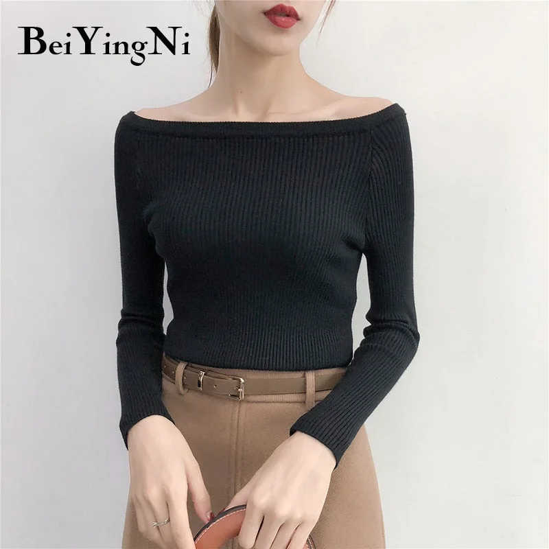 New Markdowns Awakecrm Christmas Gift Beiyingni Sexy Sweaters Womens Solid Slash Neck Tops Female Korean Streetwear Basic Sweater Ladies Pullover Autumn Winter Jumper New Markdowns Awakecrm Christmas Gift Beiyingni Sexy Sweaters Womens Solid Slash Neck Tops Female Korean Streetwear Basic Sweater Ladies Pullover Autumn Winter Jumper