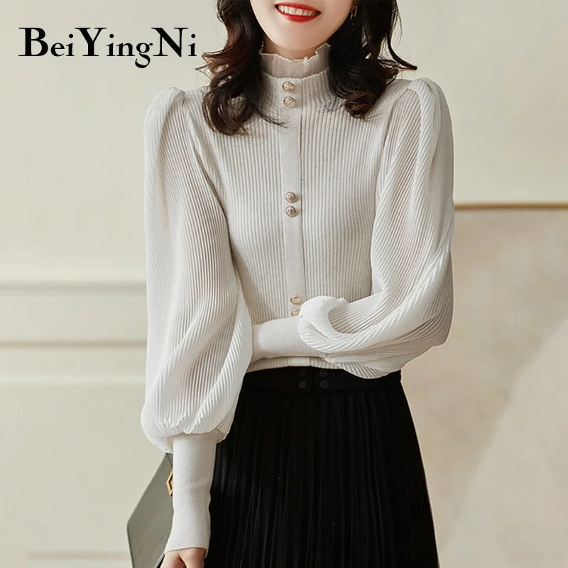 Online Only Awakecrm Christmas Gift Beiyingni Women's Turtleneck Sweaters Elegant Fashion Autumn Winter Knitwear Female Jumper Lantern Sleeve Buttons Pullovers Tops Online Only Awakecrm Christmas Gift Beiyingni Women's Turtleneck Sweaters Elegant Fashion Autumn Winter Knitwear Female Jumper Lantern Sleeve Buttons Pullovers Tops
