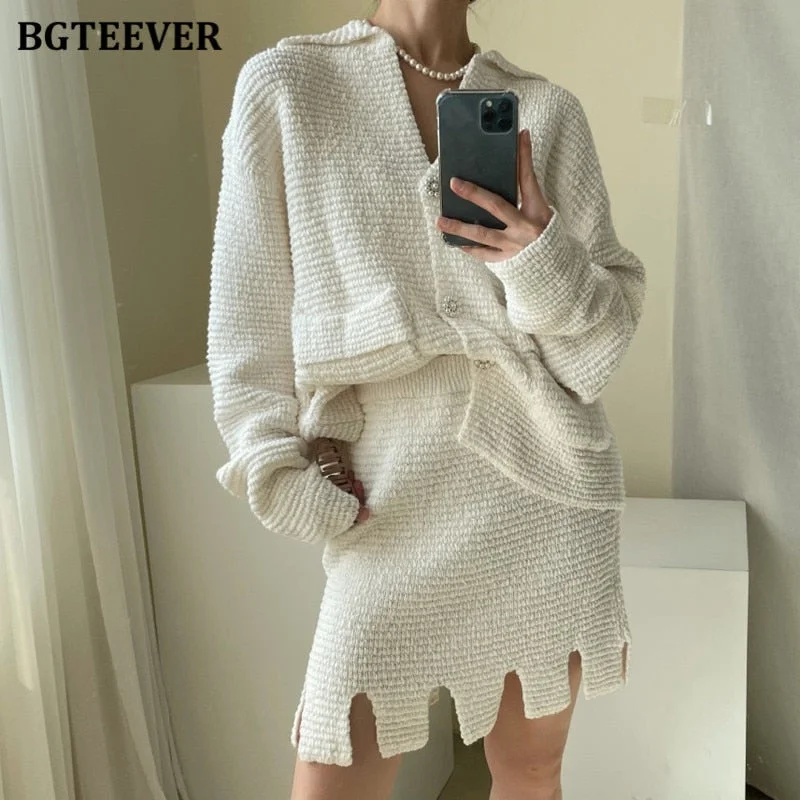 YEAR-End Sale Awakecrm Christmas Gift BGTEEVER Autumn Elegant Knitted Women Skirt Set V-neck Single-breasted Cardigans & Mini Skirts Ladies 2 Pieces Sweater Set YEAR-End Sale Awakecrm Christmas Gift BGTEEVER Autumn Elegant Knitted Women Skirt Set V-neck Single-breasted Cardigans & Mini Skirts Ladies 2 Pieces Sweater Set