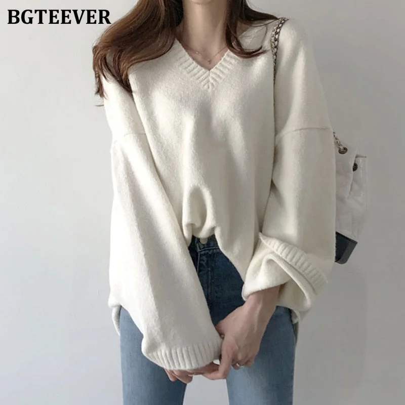 Stock Clearance Awakecrm Christmas Gift BGTEEVER Autumn Winter Sweater Women V-neck Loose Knitted Sweaters Female Knitted Pullover Jumpers New Casual Knit Tops Stock Clearance Awakecrm Christmas Gift BGTEEVER Autumn Winter Sweater Women V-neck Loose Knitted Sweaters Female Knitted Pullover Jumpers New Casual Knit Tops