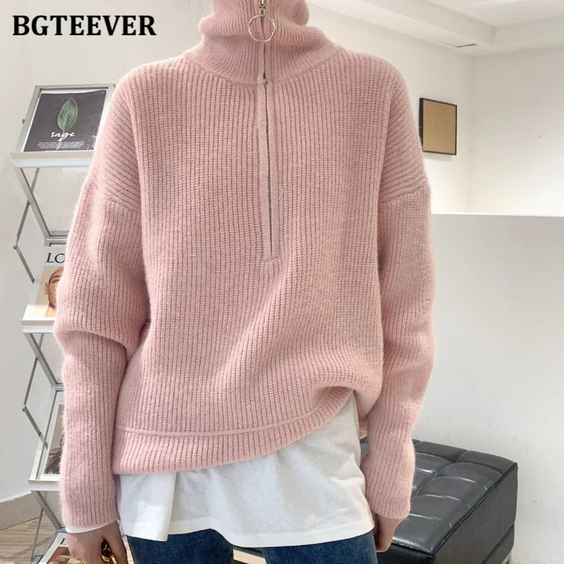 Extra Savings Awakecrm Christmas Gift BGTEEVER Autumn Winter Zipper Turtleneck Sweaters Women Casual Thick Long Pullover Jumpers Female Loose Knitting Tops Extra Savings Awakecrm Christmas Gift BGTEEVER Autumn Winter Zipper Turtleneck Sweaters Women Casual Thick Long Pullover Jumpers Female Loose Knitting Tops