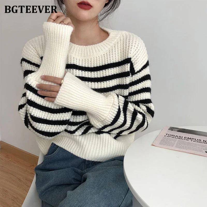 Big Savings Awakecrm Christmas Gift BGTEEVER Casual O-neck Loose Women Striped Sweaters Pullovers Autumn Winter Full Sleeve Ladies Knitted Tops Jumpers Big Savings Awakecrm Christmas Gift BGTEEVER Casual O-neck Loose Women Striped Sweaters Pullovers Autumn Winter Full Sleeve Ladies Knitted Tops Jumpers