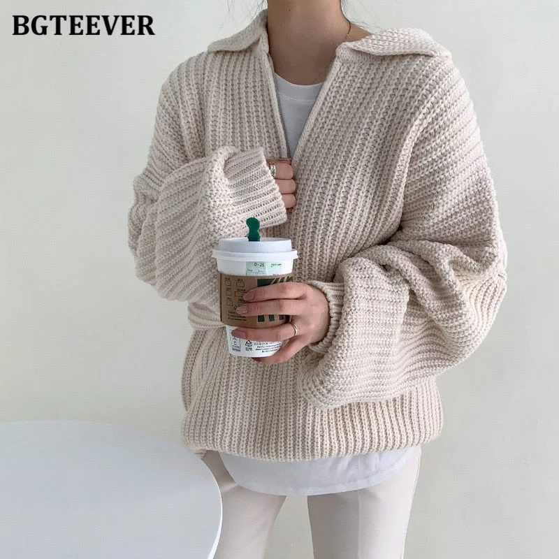 Savings Galore Awakecrm Christmas Gift BGTEEVER Chic Vintage Lapel Zippers Women Sweaters Jumpers Autumn Winter Full Sleeve Warm Loose Female Knitted Pullovers Savings Galore Awakecrm Christmas Gift BGTEEVER Chic Vintage Lapel Zippers Women Sweaters Jumpers Autumn Winter Full Sleeve Warm Loose Female Knitted Pullovers