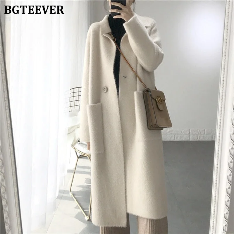 Lowest Prices Awakecrm Christmas Gift BGTEEVER Thick Turn-down Collar One Button Women Cardigans Sweater Autumn Winter Pockets Loose Female Knit Cardigans Coat Lowest Prices Awakecrm Christmas Gift BGTEEVER Thick Turn-down Collar One Button Women Cardigans Sweater Autumn Winter Pockets Loose Female Knit Cardigans Coat