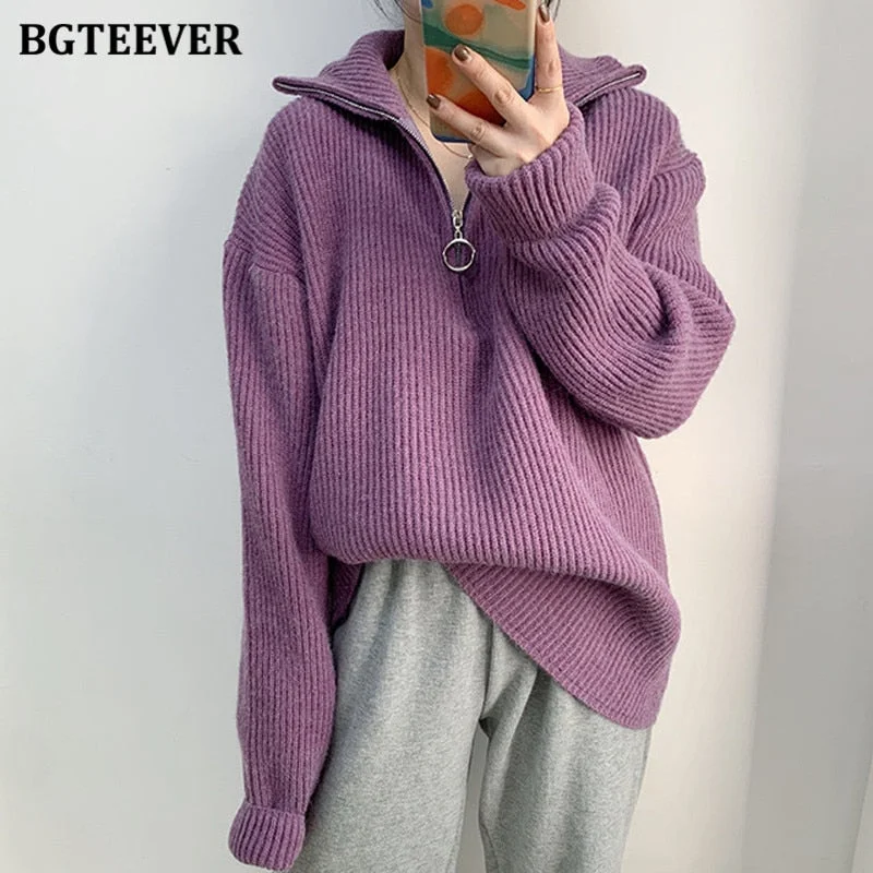 Flash Deals Awakecrm Christmas Gift BGTEEVER Thick Turtleneck Zippers Women Sweaters Jumpers for Women Autumn Winter Loose Full Sleeve Female Knitted Pullovers Flash Deals Awakecrm Christmas Gift BGTEEVER Thick Turtleneck Zippers Women Sweaters Jumpers for Women Autumn Winter Loose Full Sleeve Female Knitted Pullovers