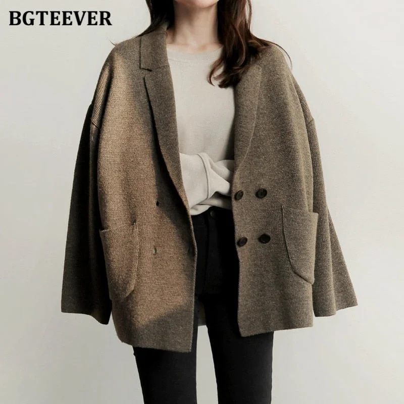 Daily Specials Awakecrm Christmas Gift BGTEEVER Vintage Notched Collar Double Breasted Women Cardigans Sweaters Autumn Winter Warm Loose Female Knitted Outwear Daily Specials Awakecrm Christmas Gift BGTEEVER Vintage Notched Collar Double Breasted Women Cardigans Sweaters Autumn Winter Warm Loose Female Knitted Outwear