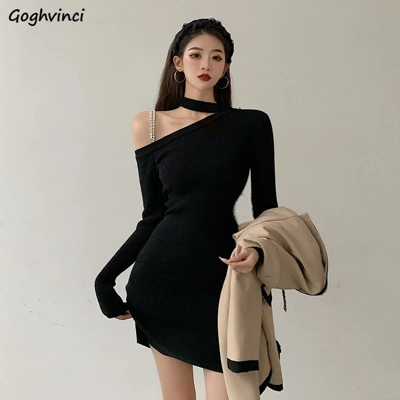 Incredible Offers Christmas Gift Dress Women One-shoulder Mini Sheath Black Solid Korean Style Sexy Club Soft Fit Chic Stylish High Street Spring Design Gothic Incredible Offers Christmas Gift Dress Women One-shoulder Mini Sheath Black Solid Korean Style Sexy Club Soft Fit Chic Stylish High Street Spring Design Gothic