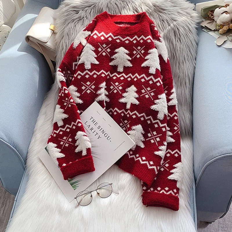 Can't Be Beat Awakecrm Christmas Gift EBAIHUI Christmas Tree Sweaters O Neck Woman Knitted Pullover Vintage Loose Jumper Festival Long Sleeve Top Female Clothing Can't Be Beat Awakecrm Christmas Gift EBAIHUI Christmas Tree Sweaters O Neck Woman Knitted Pullover Vintage Loose Jumper Festival Long Sleeve Top Female Clothing