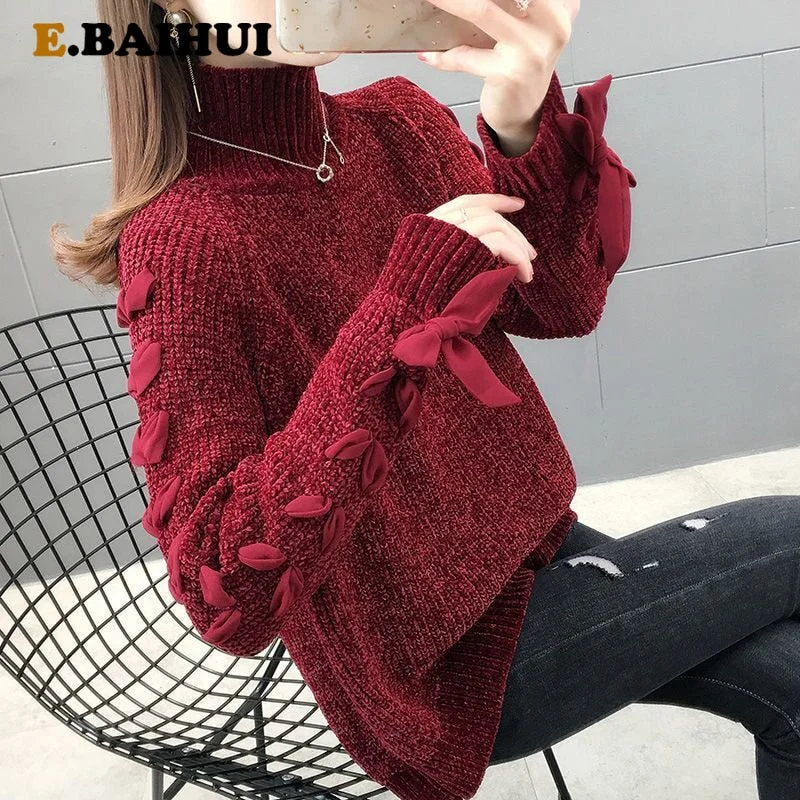 Daily Specials Awakecrm Christmas Gift EBAIHUI Warm Chenille Knit Pullovers Women's Sweaters Sleeve Bandage Girls Knitwear Autumn Winter Bow Turtle Neck Sweater Daily Specials Awakecrm Christmas Gift EBAIHUI Warm Chenille Knit Pullovers Women's Sweaters Sleeve Bandage Girls Knitwear Autumn Winter Bow Turtle Neck Sweater