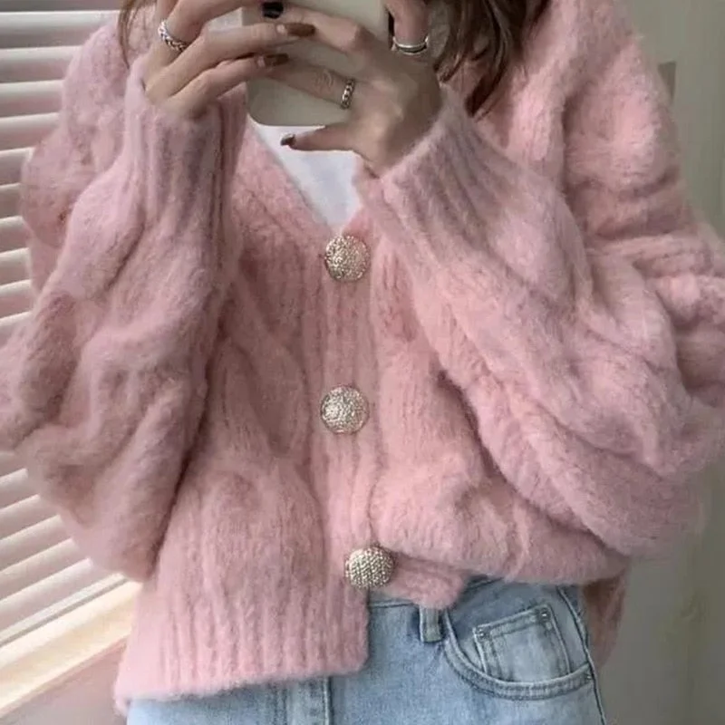 Don't Miss Awakecrm Christmas Gift EBAIHUI Women Short Cardigan Sweater Vintage V-Neck Long Sleeve Knit Tops Lady Loose Pink Korean Chic Fashion Sweaters Coat Don't Miss Awakecrm Christmas Gift EBAIHUI Women Short Cardigan Sweater Vintage V-Neck Long Sleeve Knit Tops Lady Loose Pink Korean Chic Fashion Sweaters Coat