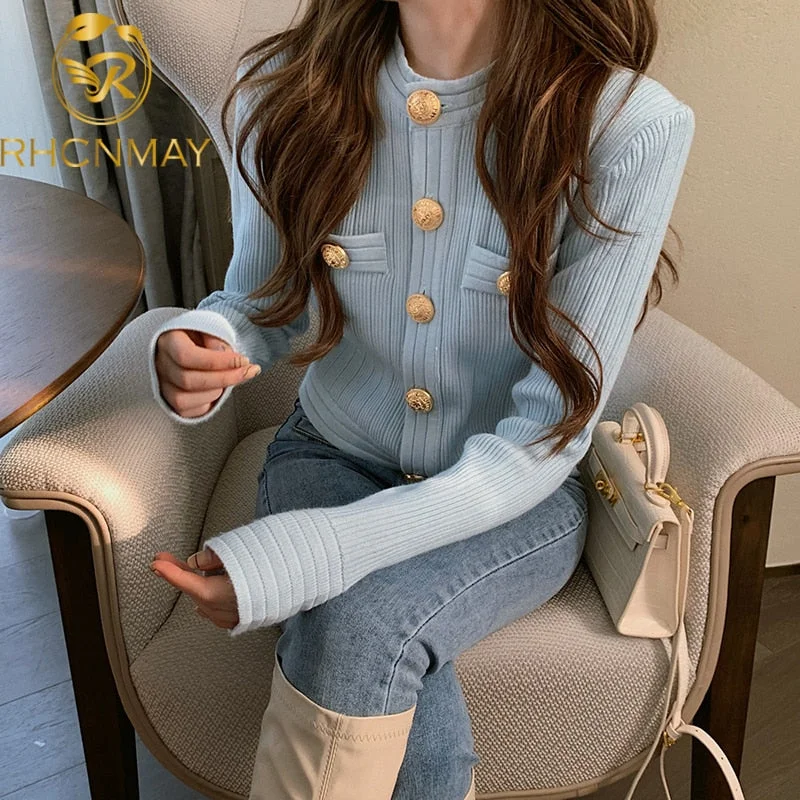 YEAR-End Sale Awakecrm Christmas Gift Elegant OL Long Sleeve O Neck Women Sweaters  New Autumn Winter Button Cardigans Korean Cropped Cardigan