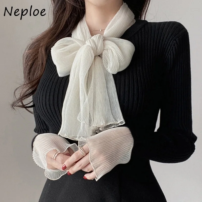 Markdowns Awakecrm Christmas Gift French Style Ladies Knitted Tops Mujer New Autumn Bowknot Silk Scarf Sweaters Women Strip Stitch Cuff Knit Pullovers Markdowns Awakecrm Christmas Gift French Style Ladies Knitted Tops Mujer New Autumn Bowknot Silk Scarf Sweaters Women Strip Stitch Cuff Knit Pullovers